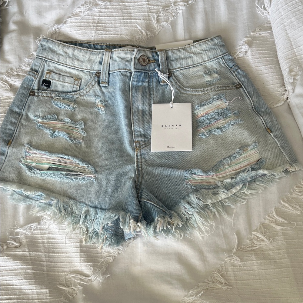 KanCan Faded Blue Ripped Denim Shorts